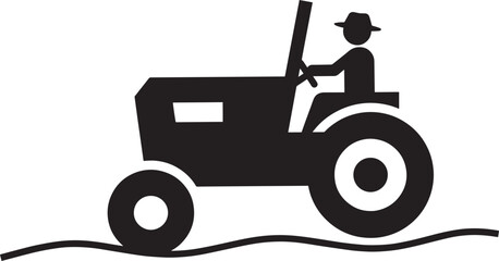 Farmer silhouette driving tractor icon agricultural worker on farm machine farming activity