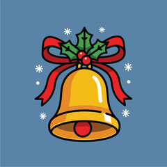 Festive Christmas Bell with Holly and Ribbon Illustration.