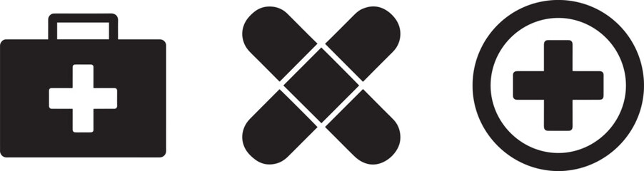 first aid kit bandage medical cross icon vector healthcare symbols isolated black silhouette