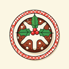 Festive Christmas Pudding with Holly and Icing Decoration.