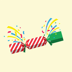 Festive Christmas Cracker with Confetti Explosion Illustration.