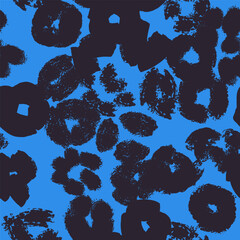 Seamless abstract vector pattern with hand-drawn organic shapes in black. Modern blue artistic background suitable for textiles, apparel design, packaging, and wallpaper