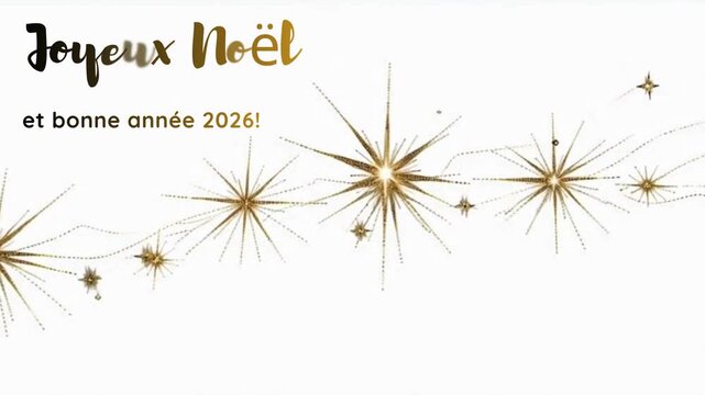 Carte de v&oelig;ux fran&ccedil;aise minimaliste blanche et dor&eacute;e pour No&euml;l et le Nouvel An 2026