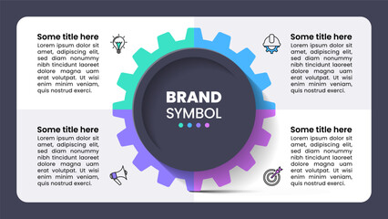 Infographic template. Gear with 4 banners and icons