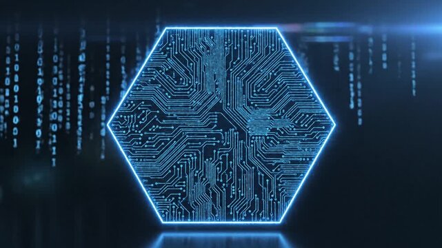 Futuristic Digital Circuitry and Data Visualizations with Neon Blue Coding Elements