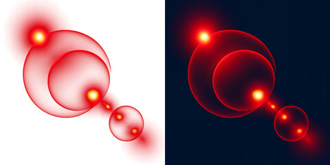 Abstract red orbits with glowing centers