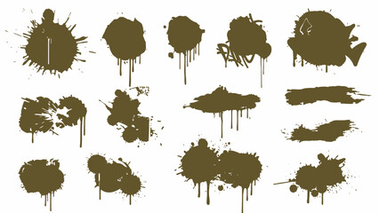 Collection of grunge paint splatters and brush strokes abstract ink blots for distressed design elem