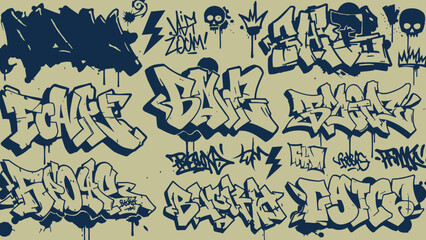 Graffiti art collection urban street style lettering and symbols graphic design elements for posters