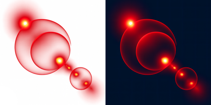 Abstract red orbits with glowing centers - Powered by Adobe