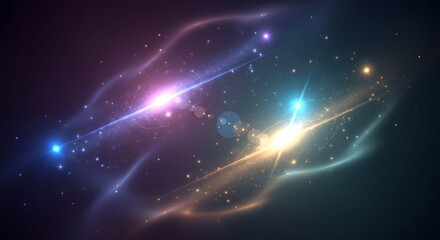 Abstract cosmic light streaks and glowing stars in deep space nebula background digital art wallpaper design