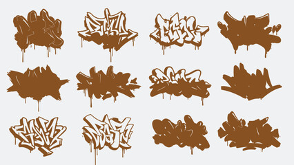 Brown graffiti tags collection urban art style lettering isolated on white background for design
