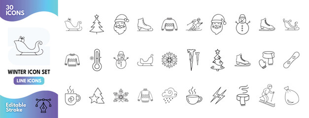 Winter and Christmas Holiday Line Icons Set