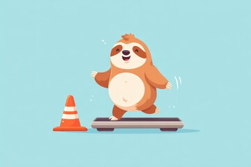 Naklejka premium Happy cartoon sloth on treadmill