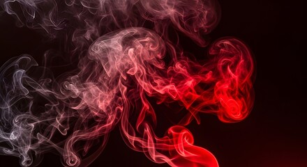 Red white smoke abstract dark background vibrant ethereal flow texture design element mystical vapor swirling pattern