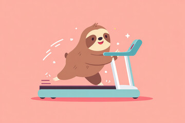 Obraz premium Happy cartoon sloth on treadmill