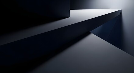 Abstract dark geometric arrow shape pointing up right with dramatic light and shadow for modern business concept