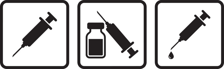 syringe medical icon set with droplet vector health care symbol needle isolated black silhouette