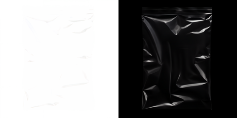 Shiny foil pouch against dark background