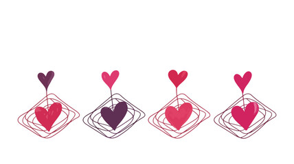 Fototapeta premium Four sets of layered hearts in diamond shapes with varying red and purple hues on a white background