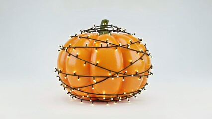 Glossy Three Dimensional Puff of Warm Lights Tangled into a Cute Pumpkin Shaped Decorative Knot