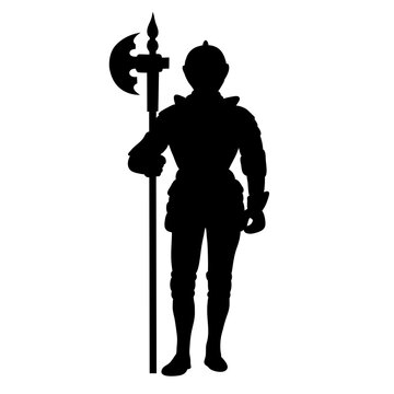 Medieval Knight Standing with Halberd