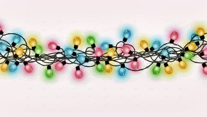 Adorable Pastel Fairy Lights Arranged in a Cute Tangled Line with Soft Glossy Reflections on White