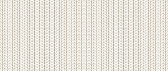 White seamless pattern of wool knitting, sweater texture. Abstract background of warm knitwear cloth fabric in cloud dancer color, material of woven wool or cotton yarn, vector realistic illustration