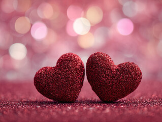 Fototapeta premium Pink and red heart-shaped, symbol of love and romance for valentine's background with soft bokeh lights background.
