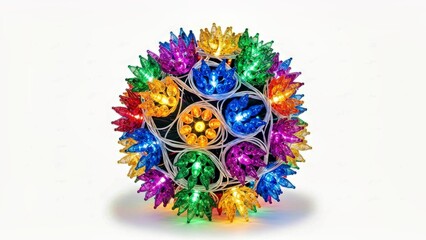 Rainbow Holiday Lights Tangled Into a Cute Playful Puffball Shape with High Shine on White