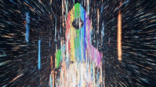 Pixel Rocket Ship Takes Off, Blasts Through Space With Rainbow Hues