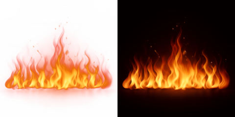 Dual flames against black and white backgrounds