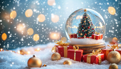 Plakat Snow globe with christmas tree and presents inside
