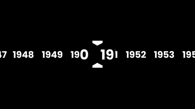 Horizontal timeline scrolling smoothly to the year 1945 animation isolated on black background