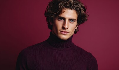Obraz premium A man wearing a red sweater and a blue shirt