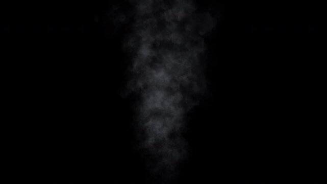 Vertical rising smoke column animation on black background
