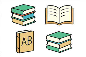 Colorful book icons set for education and literature themes