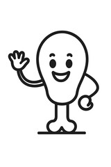 Cute cartoon meat character mascot waving hello with a big smile on a white background