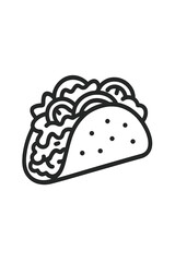 Delicious Mexican taco filled with fresh ingredients, simple black and white outline
