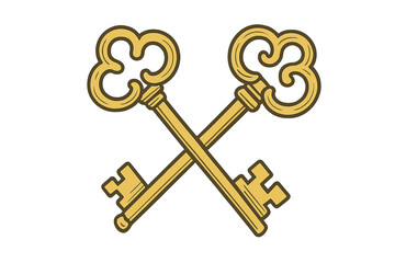 Crossed golden keys symbol of authority and spiritual power on a white background