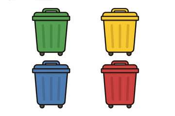 Four colorful recycling bins for waste sorting and environmental protection