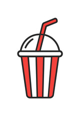 Striped disposable drink cup with dome lid and red straw for soda or milkshake