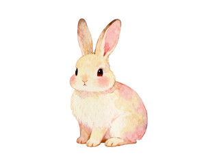 Obraz premium Sweet Bunny: An adorable, watercolor-style illustration of a fluffy, light-colored bunny with pink accents. The rabbit sits attentively, evoking a sense of calm and gentleness.