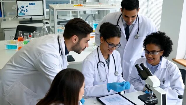 Diverse Team of Doctors Collaborating in a Laboratory Setting