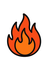 Simple stylized burning flame icon or hot fire symbol with thick black outline