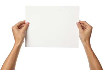 Hands Holding Blank White Paper Sheet on Clean Background for Presentation, Template, and Design Mockup Transparent PNG