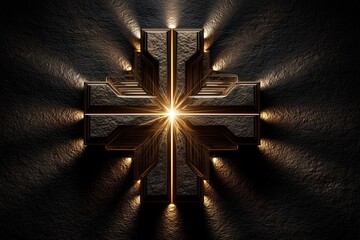 minimal Orthodox Easter light study, subtle radiant cross implied through symmetry and shadow, deep charcoal background with gold illumination
