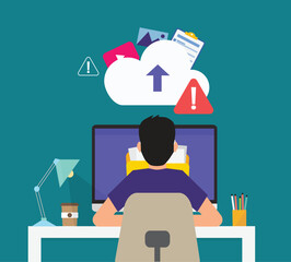 Upload error illustration for internet issue. Failed file transfer, or server problem concept