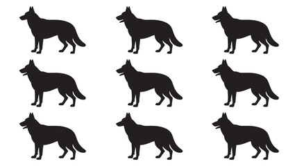 Black Wolves Silhouettes Walking Isolated on White Background
