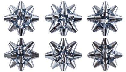 Silver Chrome Holiday Ribbon Bow  Transparent Background PNG