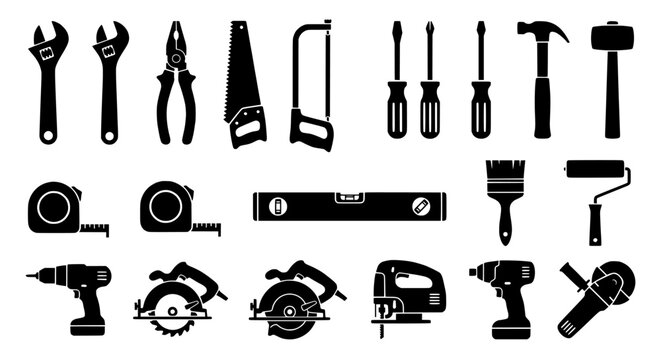 Assorted Tool Silhouettes in Vector Illustration